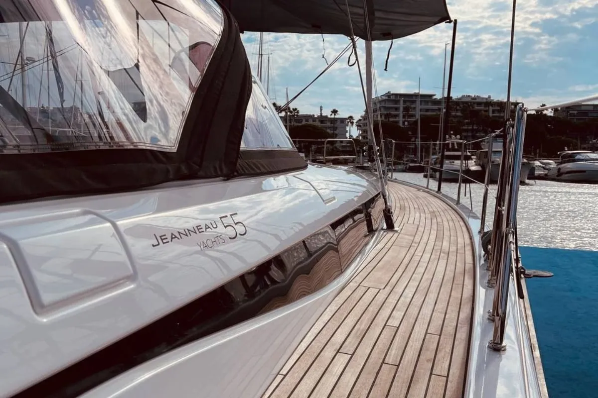 Deck of Marina, a Jeanneau 55 sailboat at Salerno, Italy