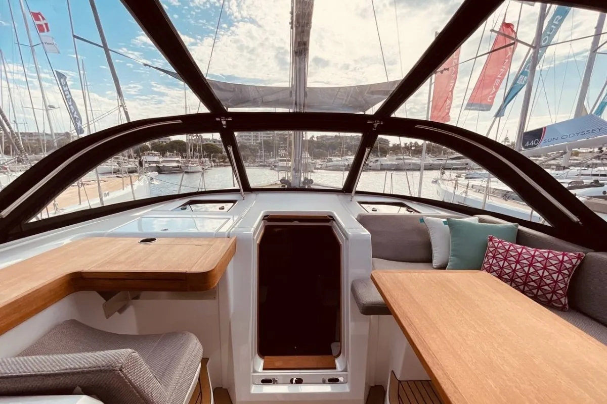 Cockpit of Marina, a Jeanneau 55 sailboat at Salerno, Italy