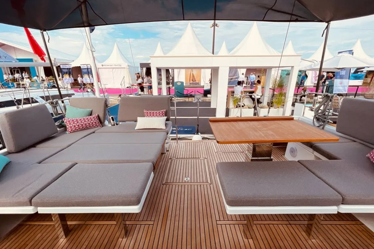 Deck of Marina, a Jeanneau 55 sailboat at Salerno, Italy