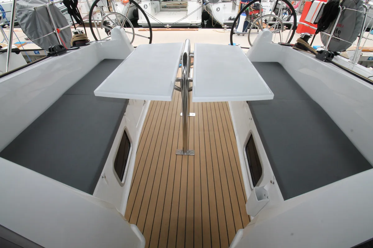 Cockpit of Aurora, a Jeanneau Sun Odyssey 380 sailboat at Grad Biograd na Moru, Croatia