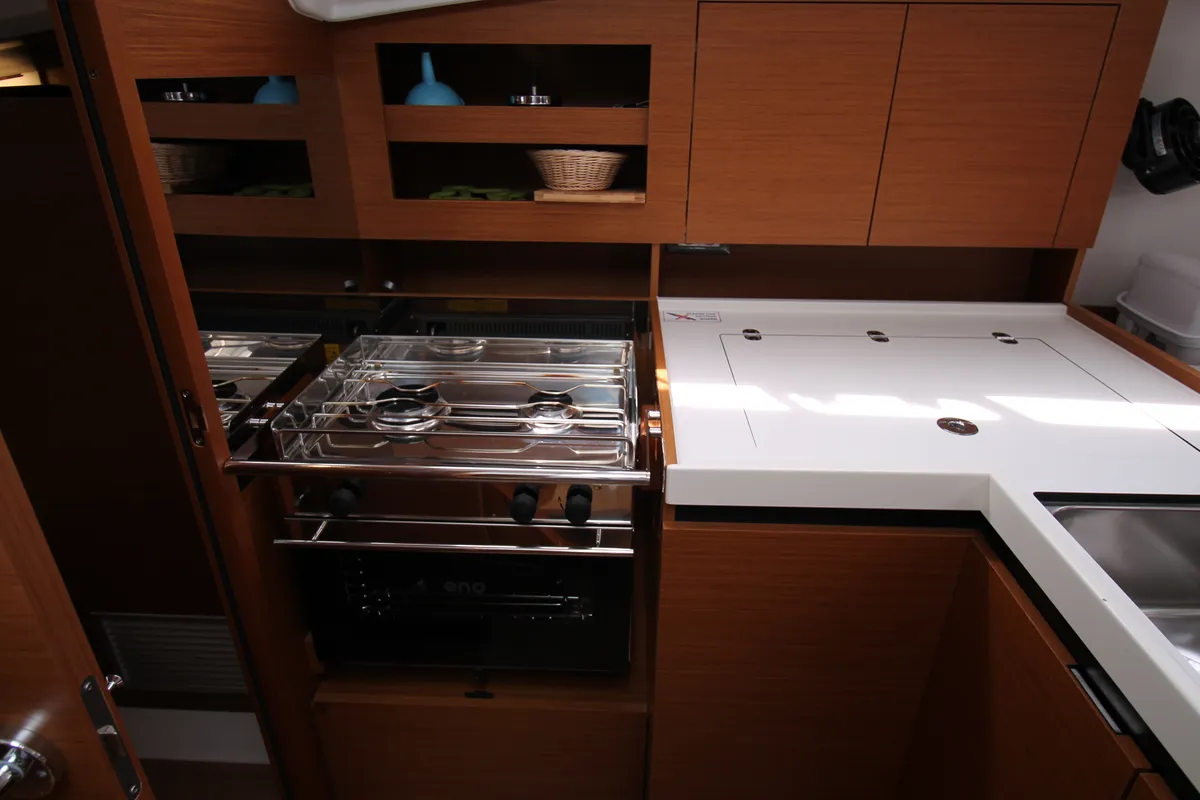 Galley of Aurora, a Jeanneau Sun Odyssey 380 sailboat at Grad Biograd na Moru, Croatia