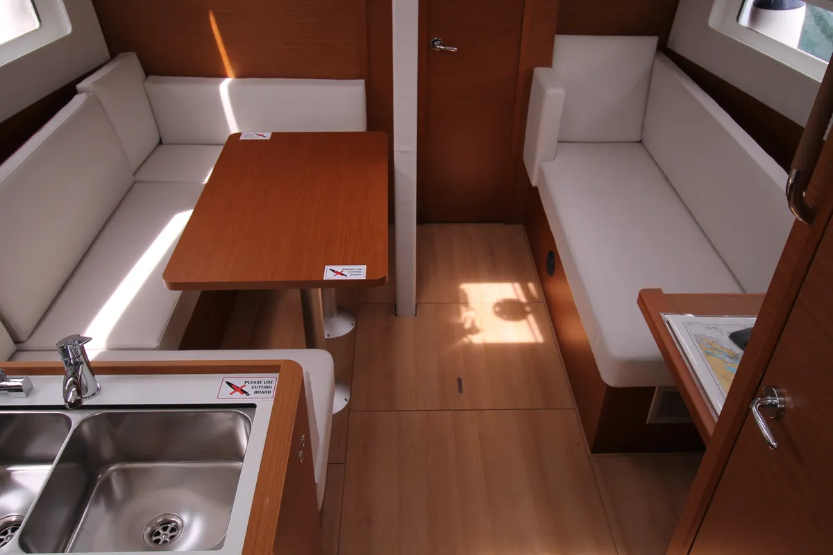 Salon of Aurora, a Jeanneau Sun Odyssey 380 sailboat at Grad Biograd na Moru, Croatia