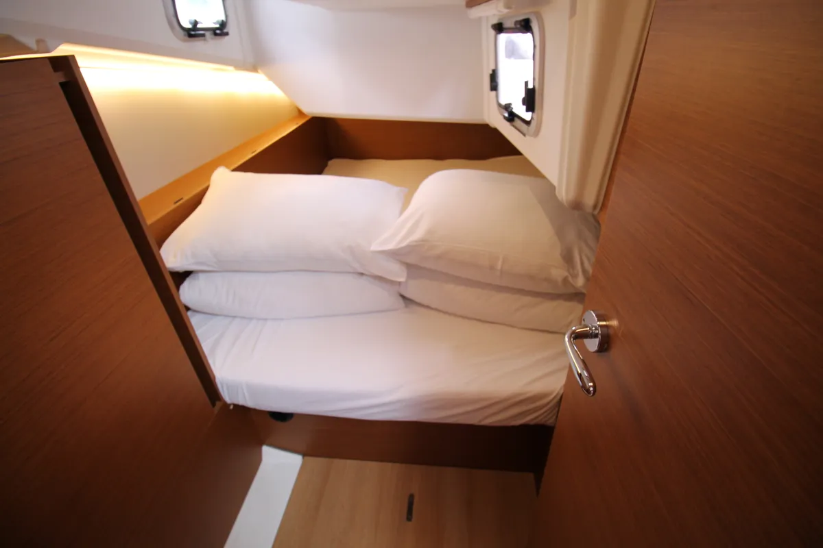 Head on Aurora, a Jeanneau Sun Odyssey 380 sailboat at Grad Biograd na Moru, Croatia