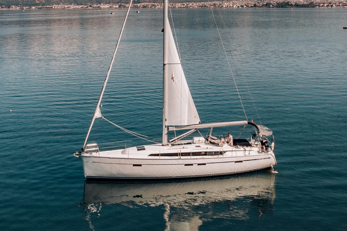 Exterior view of Barcelona, a Bavaria Cruiser 46 sailboat at Fethiye, Turkey