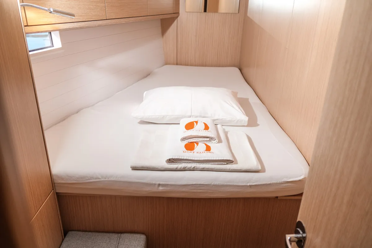 Cabin on Barcelona, a Bavaria Cruiser 46 sailboat at Fethiye, Turkey