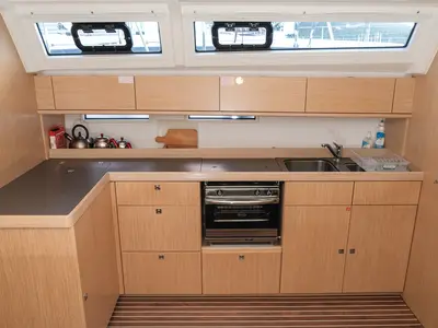 Galley of Barcelona, a Bavaria Cruiser 46 sailboat at Fethiye, Turkey