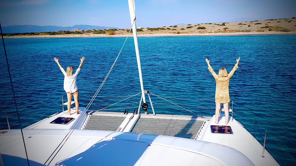 Deck of Aktis, a Lagoon 42 catamaran at Athens, Greece