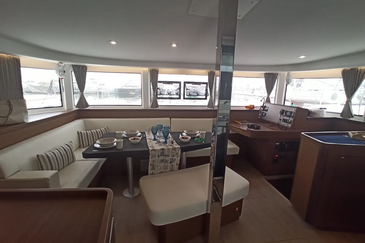Salon of Aktis, a Lagoon 42 catamaran at Athens, Greece