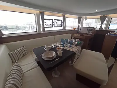Salon of Aktis, a Lagoon 42 catamaran at Athens, Greece