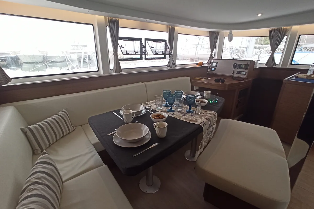 Salon of Aktis, a Lagoon 42 catamaran at Athens, Greece
