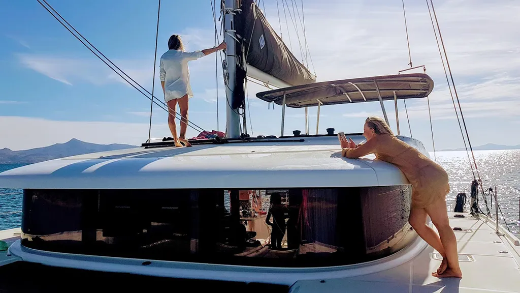 Deck of Aktis, a Lagoon 42 catamaran at Athens, Greece