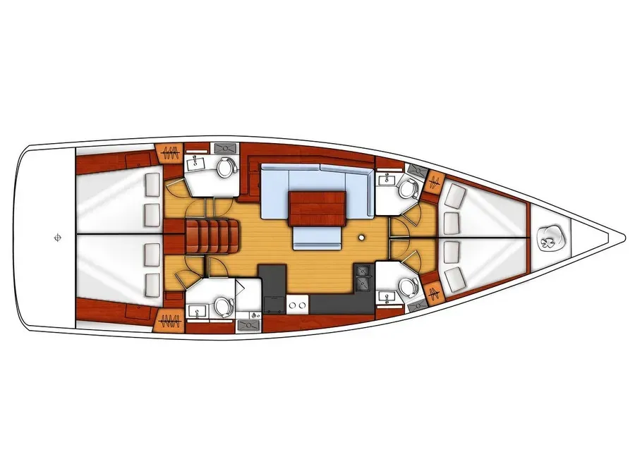 Floor plan of Cayetana, a Beneteau Oceanis 48 sailboat at Tonnarella, Italy