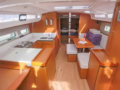 Galley of Lazy River, a Jeanneau Sun Odyssey 440 sailboat at Palma de Mallorca, Spain