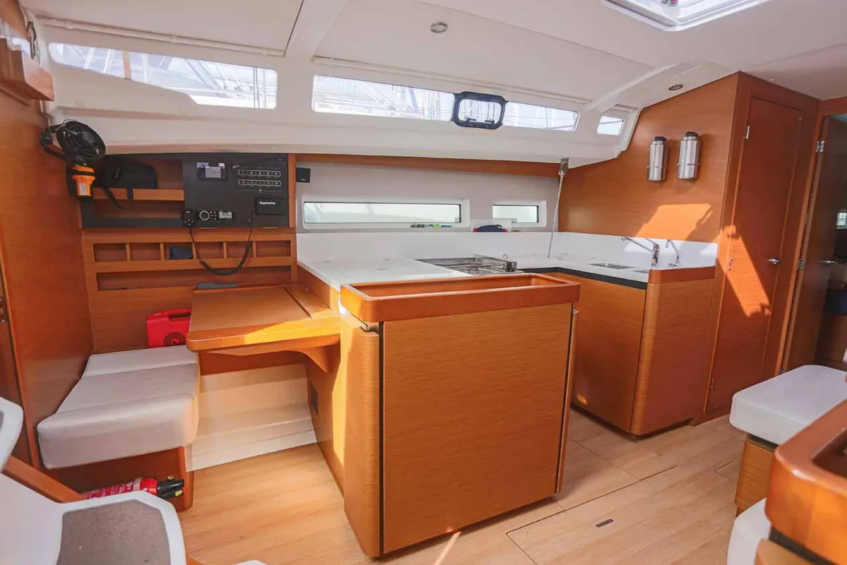 Galley of Lazy River, a Jeanneau Sun Odyssey 440 sailboat at Palma de Mallorca, Spain