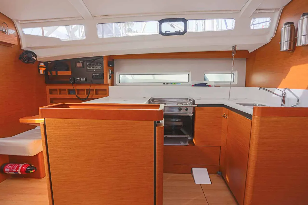 Galley of Lazy River, a Jeanneau Sun Odyssey 440 sailboat at Palma de Mallorca, Spain