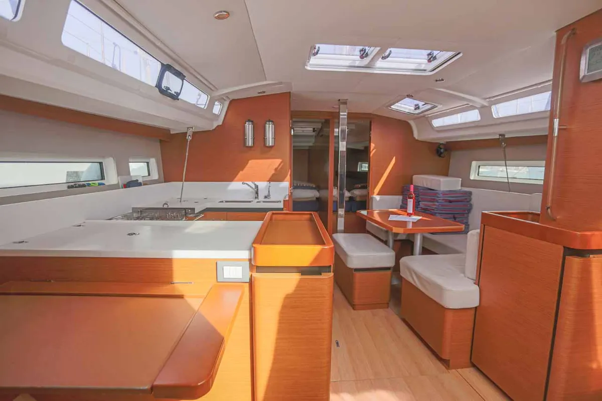 Galley of Lazy River, a Jeanneau Sun Odyssey 440 sailboat at Palma de Mallorca, Spain