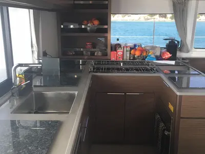 Galley of Margeo XVII, a Lagoon 46 catamaran at Athens, Greece