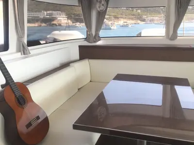 Salon of Margeo XVII, a Lagoon 46 catamaran at Athens, Greece