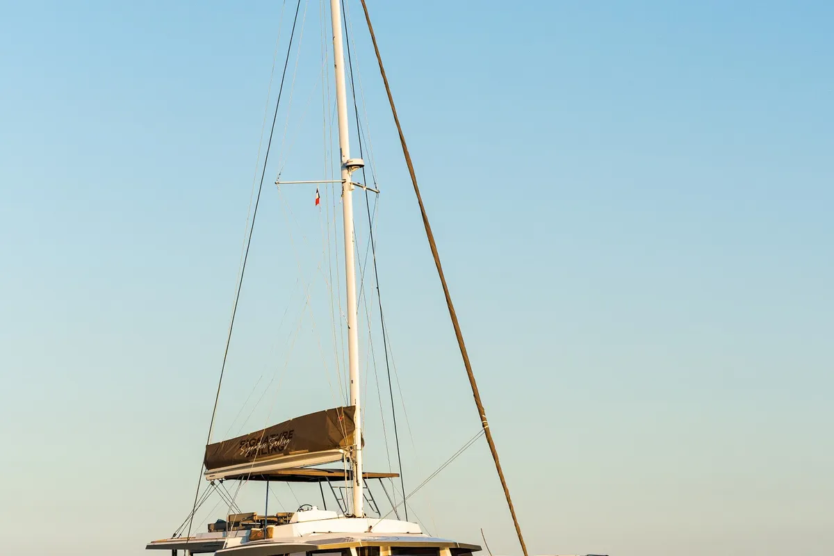 Exterior view of Signature Concept, a Bali 5.4 catamaran at Olbia, Italy