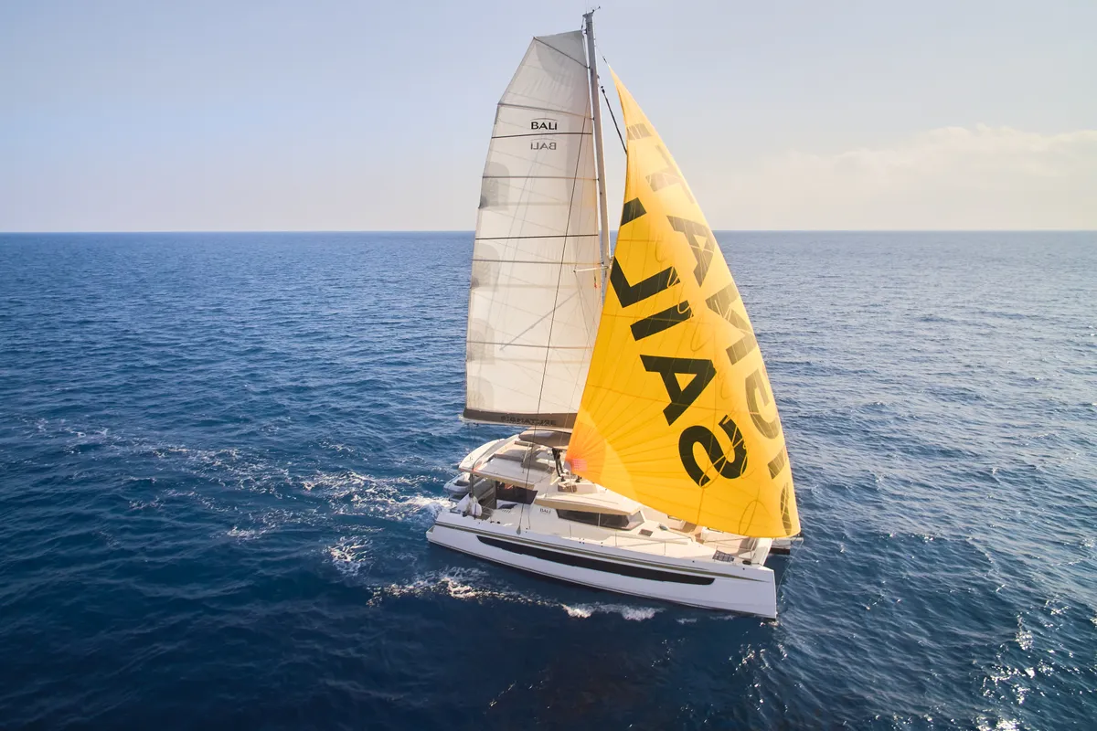 Exterior view of Signature Concept, a Bali 5.4 catamaran at Olbia, Italy