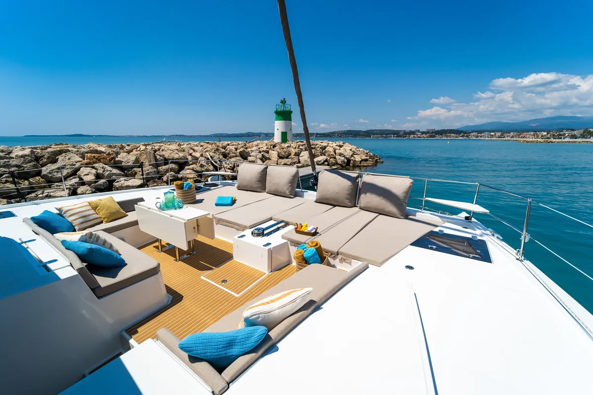Deck of Signature Concept, a Bali 5.4 catamaran at Olbia, Italy