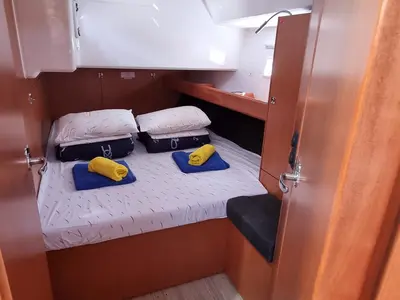 Cabin on Iustitia, a Bavaria Cruiser 46 sailboat at Split, Croatia