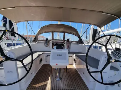 Cockpit of Iustitia, a Bavaria Cruiser 46 sailboat at Split, Croatia
