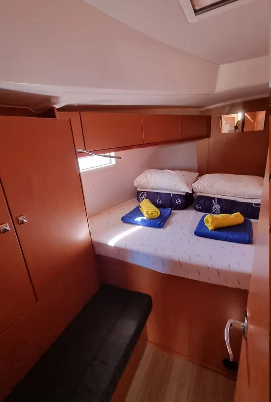 Cabin on Iustitia, a Bavaria Cruiser 46 sailboat at Split, Croatia