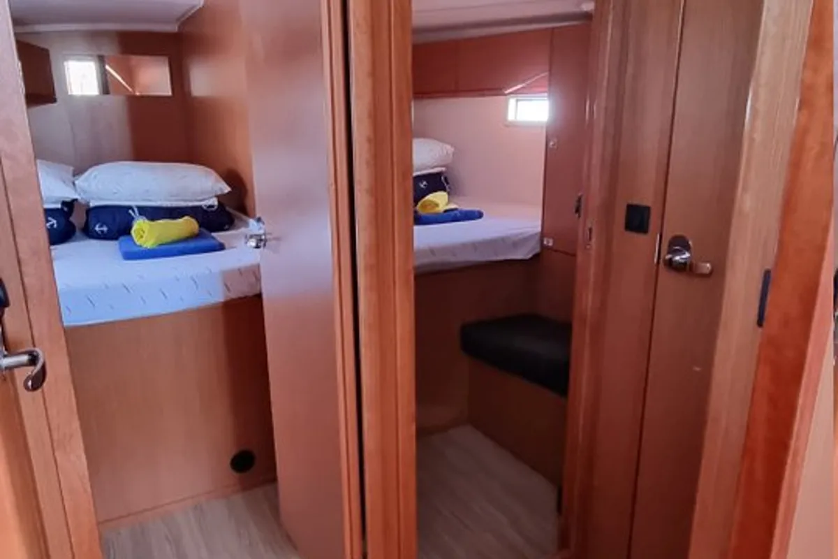 Cabin on Iustitia, a Bavaria Cruiser 46 sailboat at Split, Croatia