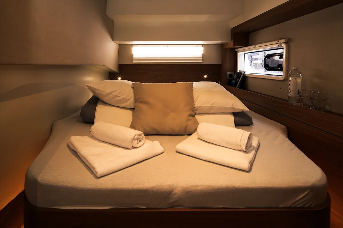 Salon of First Feeling, a Bali 4.2 catamaran at Skradin, Croatia