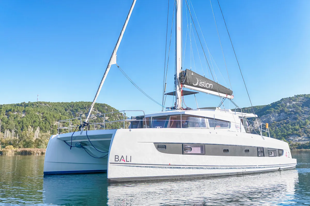 Galley of First Feeling, a Bali 4.2 catamaran at Skradin, Croatia