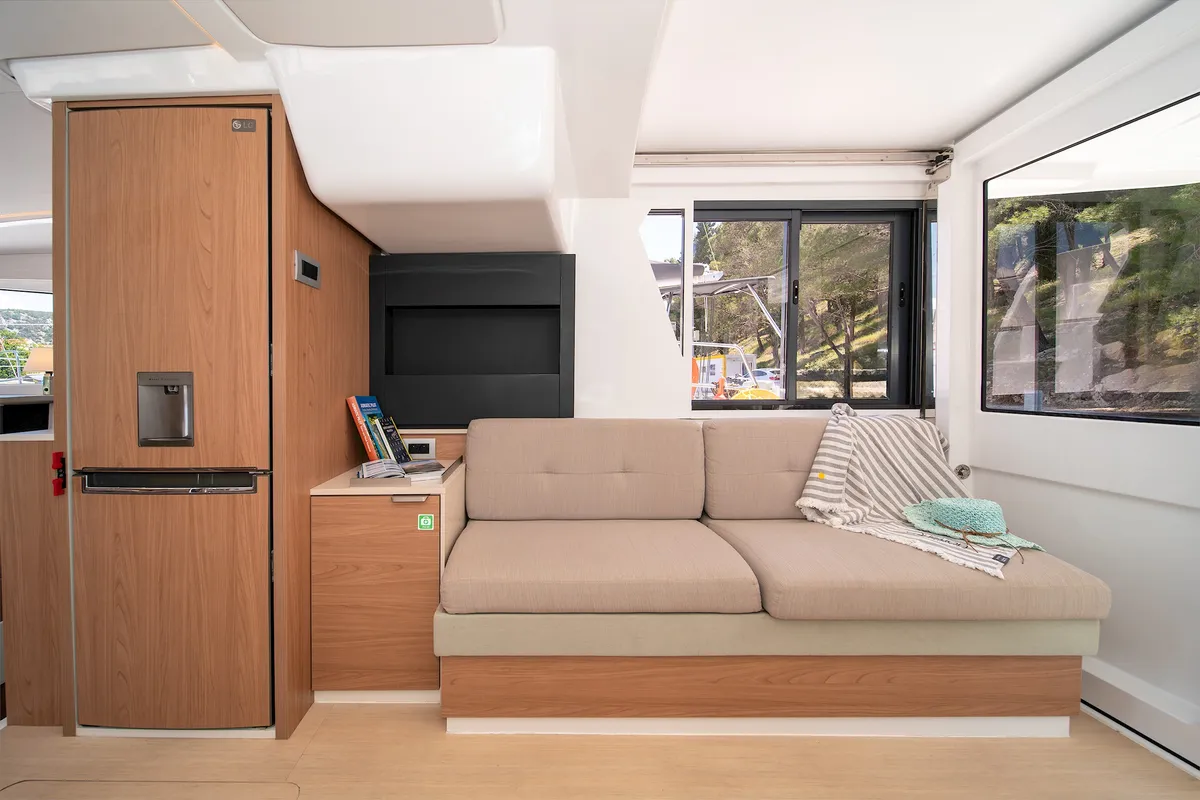 Galley of First Feeling, a Bali 4.2 catamaran at Skradin, Croatia