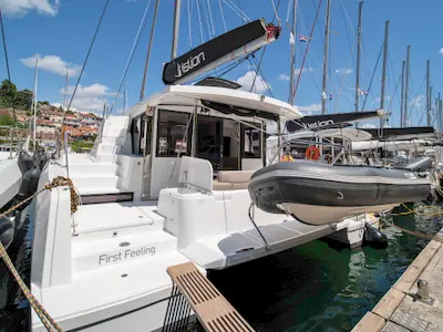 Salon of First Feeling, a Bali 4.2 catamaran at Skradin, Croatia