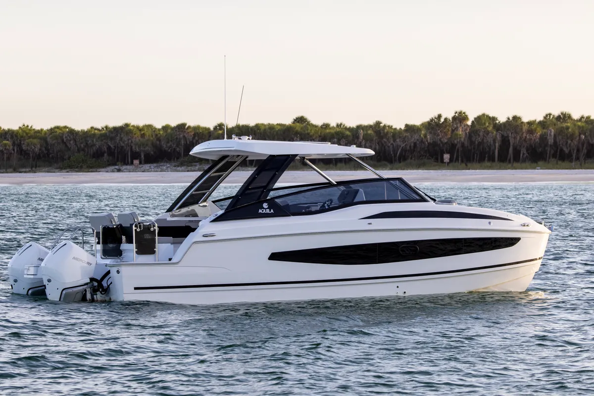 Exterior view of BATCAT, a Aquila 32 Sport catamaran at Ajaccio, France
