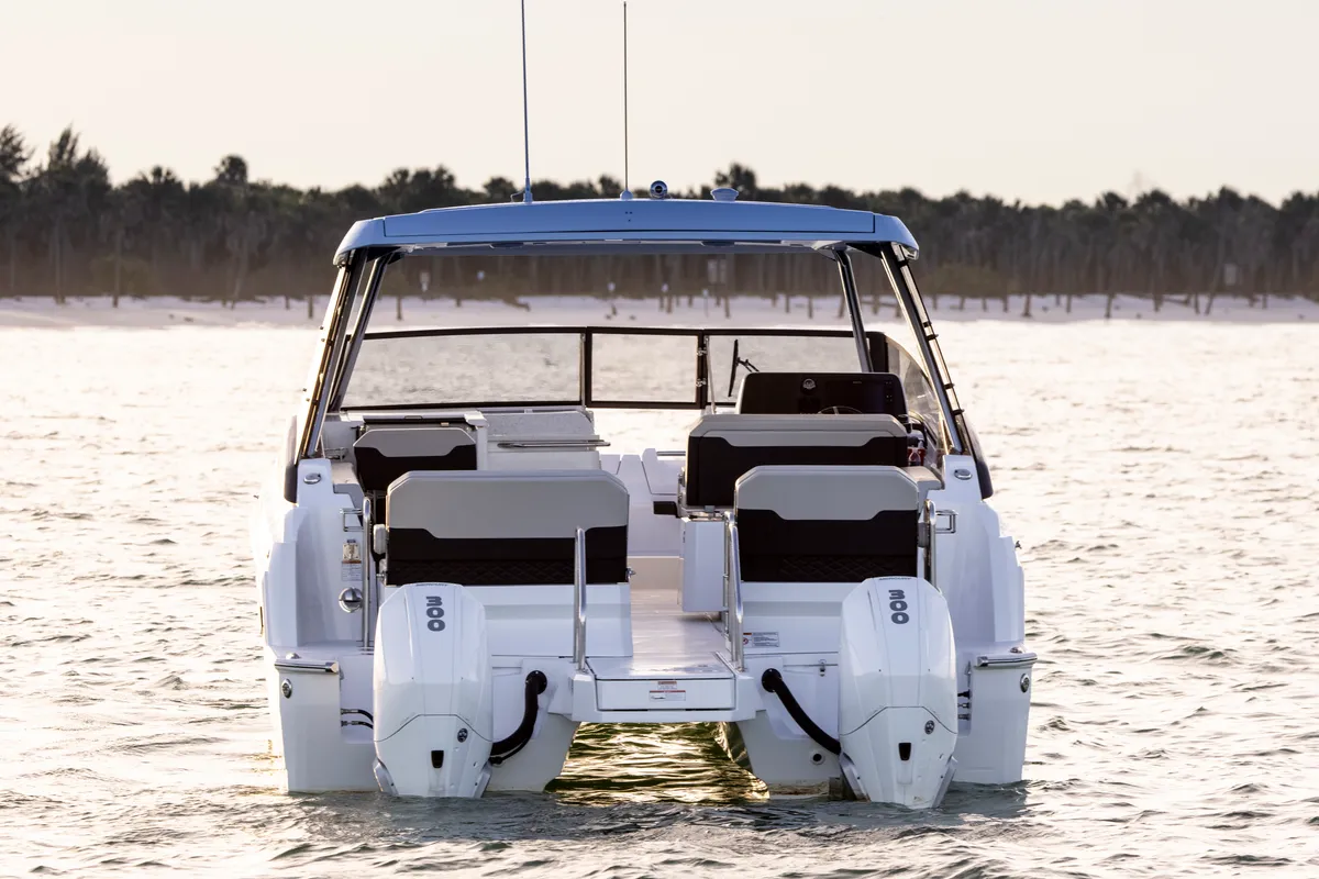 Exterior view of BATCAT, a Aquila 32 Sport catamaran at Ajaccio, France