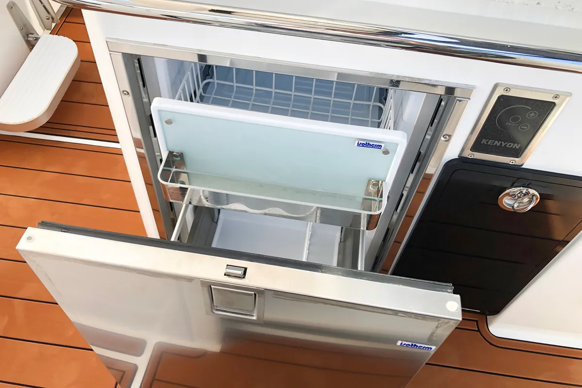 Deck of BATCAT, a Aquila 32 Sport catamaran at Ajaccio, France