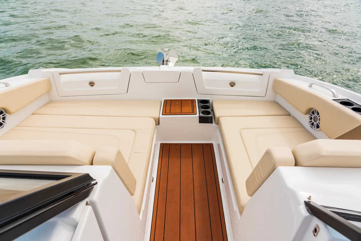 Deck of BATCAT, a Aquila 32 Sport catamaran at Ajaccio, France