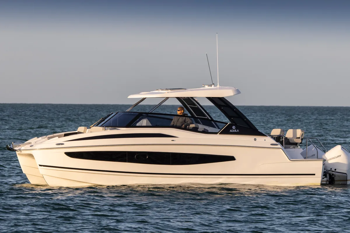 Exterior view of BATCAT, a Aquila 32 Sport catamaran at Ajaccio, France