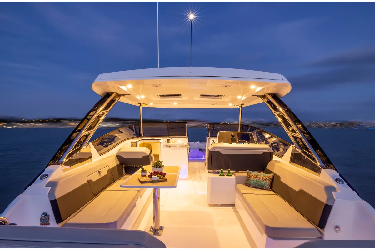Deck of BATCAT, a Aquila 32 Sport catamaran at Ajaccio, France