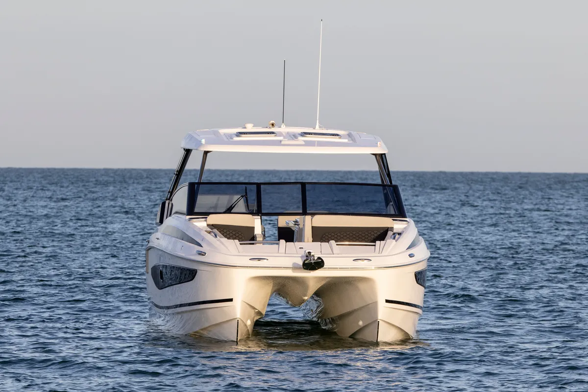 Exterior view of BATCAT, a Aquila 32 Sport catamaran at Ajaccio, France