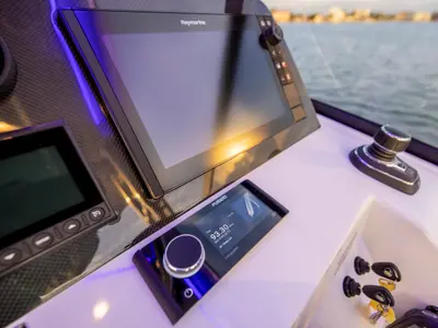 Cockpit of BATCAT, a Aquila 32 Sport catamaran at Ajaccio, France