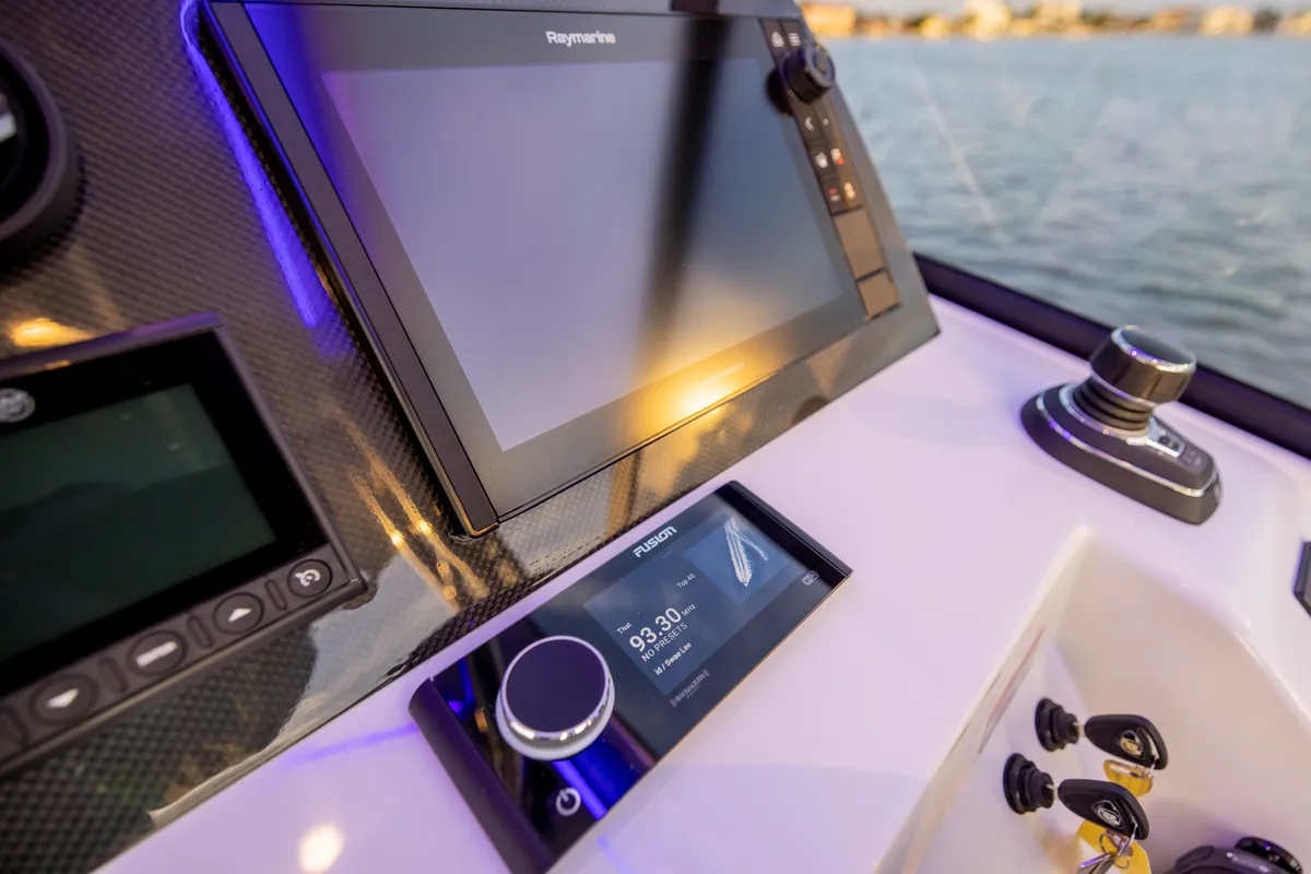 Cockpit of BATCAT, a Aquila 32 Sport catamaran at Ajaccio, France