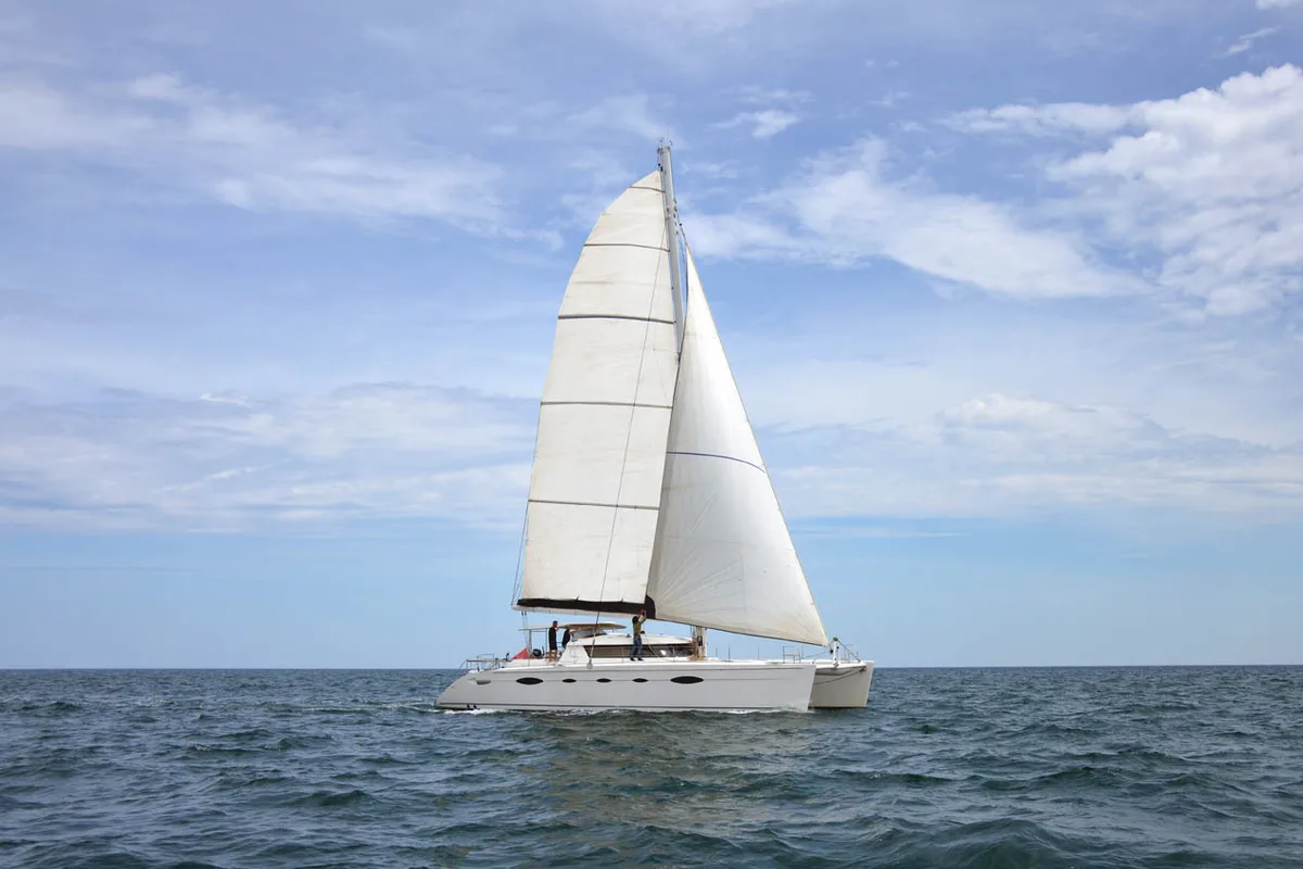 Exterior view of Whale, a Fountaine Pajot Eleuthera 60 catamaran at Palermo, Italy
