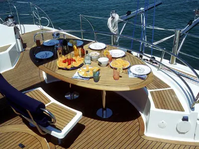 Deck of Whale, a Fountaine Pajot Eleuthera 60 catamaran at Palermo, Italy