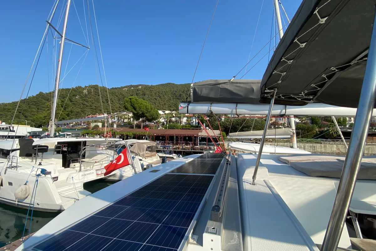 Osaya, a Fountaine Pajot Astréa 42 catamaran at Fethiye, Turkey