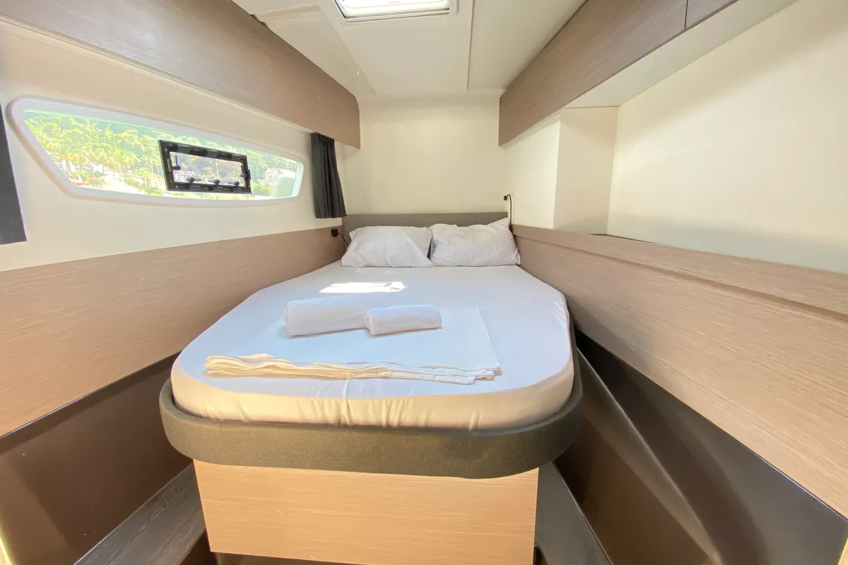 Cabin on Osaya, a Fountaine Pajot Astréa 42 catamaran at Fethiye, Turkey