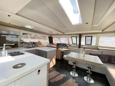 Galley of Osaya, a Fountaine Pajot Astréa 42 catamaran at Fethiye, Turkey