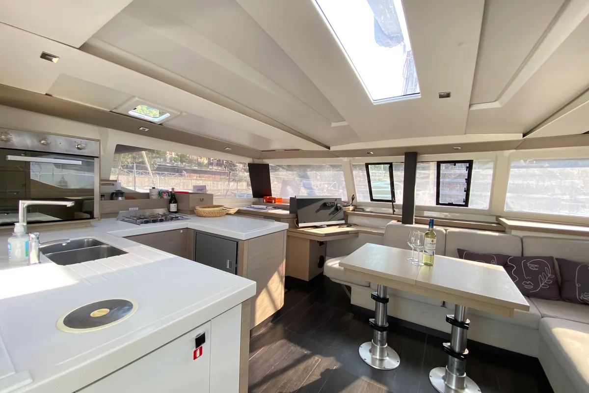 Galley of Osaya, a Fountaine Pajot Astréa 42 catamaran at Fethiye, Turkey