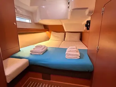 Cabin on Lina, a Bavaria Cruiser 51 sailboat at Athens, Greece