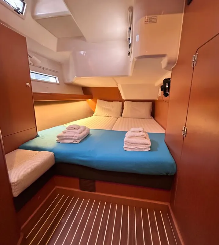 Cabin on Lina, a Bavaria Cruiser 51 sailboat at Athens, Greece